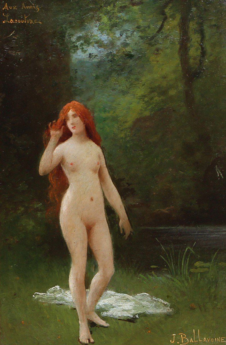 Jules-frédéric Ballavoine (1842-1914) Young Redhead Woman, Naked At The Edge Of A River