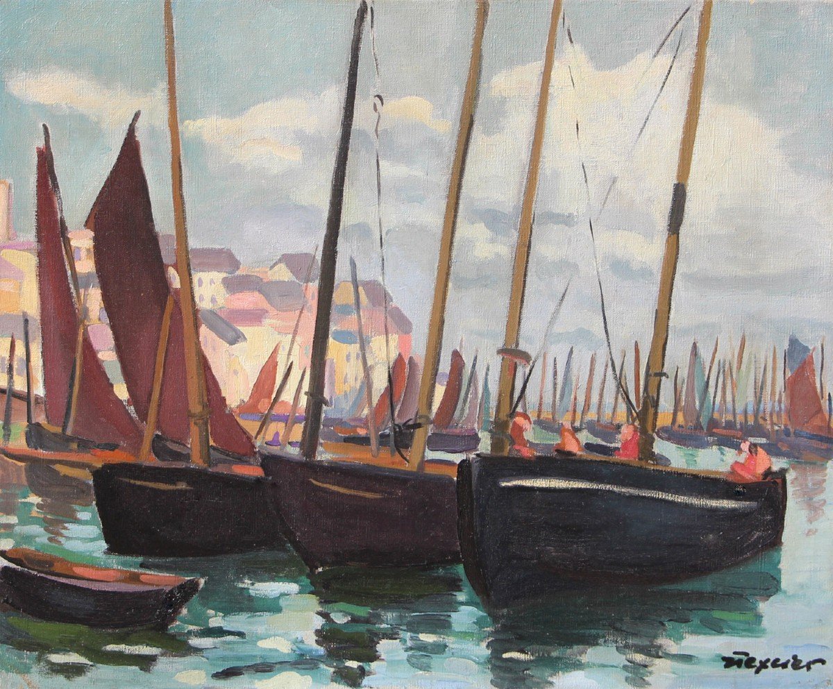 Jean Texcier (1888-1957) Barques à Douarnenez 