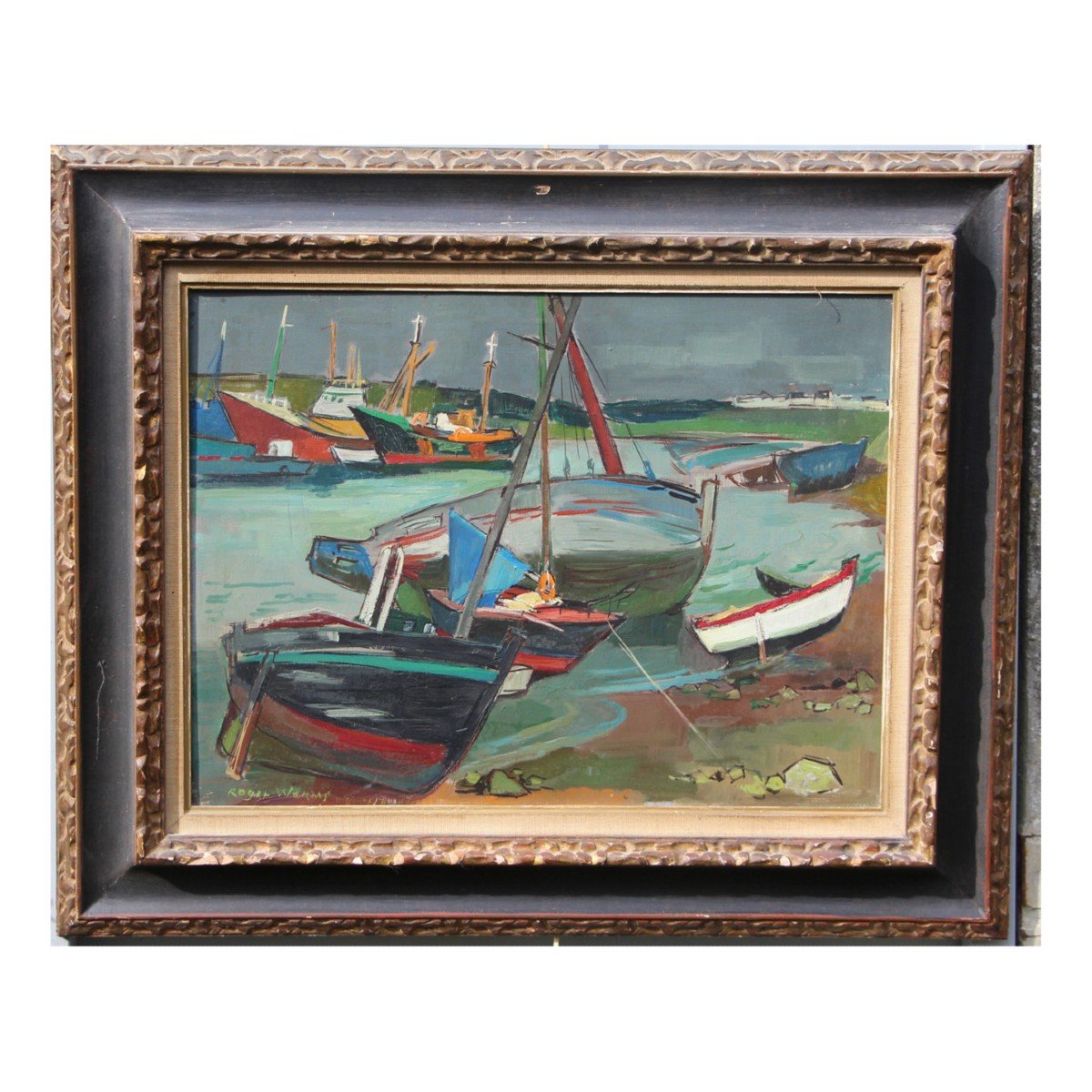 Roger Worms (1907-1980) Bateau à Quai, Le Port D’etel -photo-2