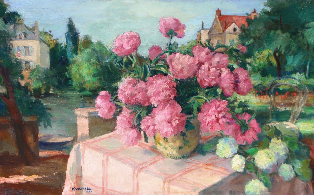 Charles Kvapil (1884-1957) Pacy-sur-Eure , été 1939, les pivoines 