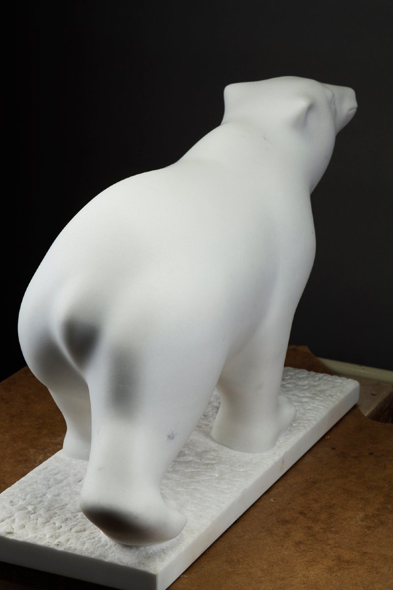 François Galoyer Polar Bear Unique Piece In White Sivec Marble-photo-3