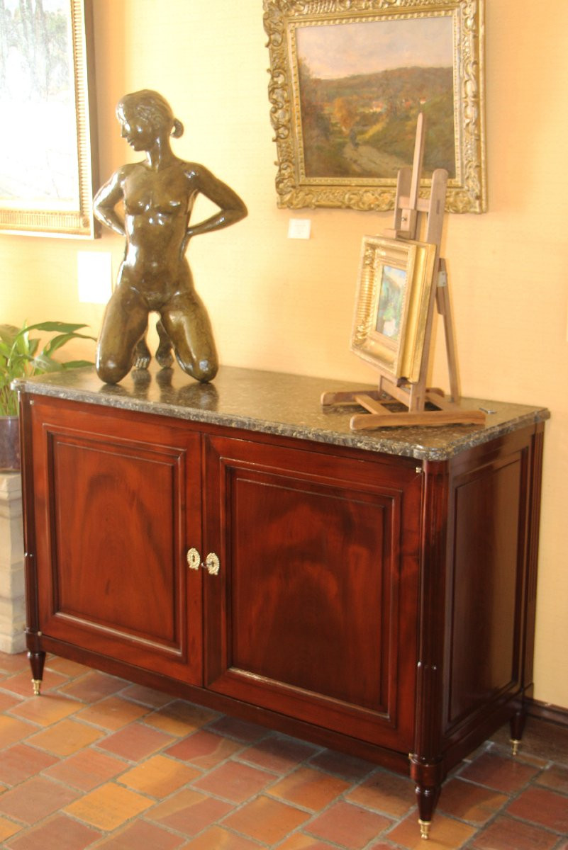 Low Sideboard In Solid Mahogany Stamped Chavignau-photo-4