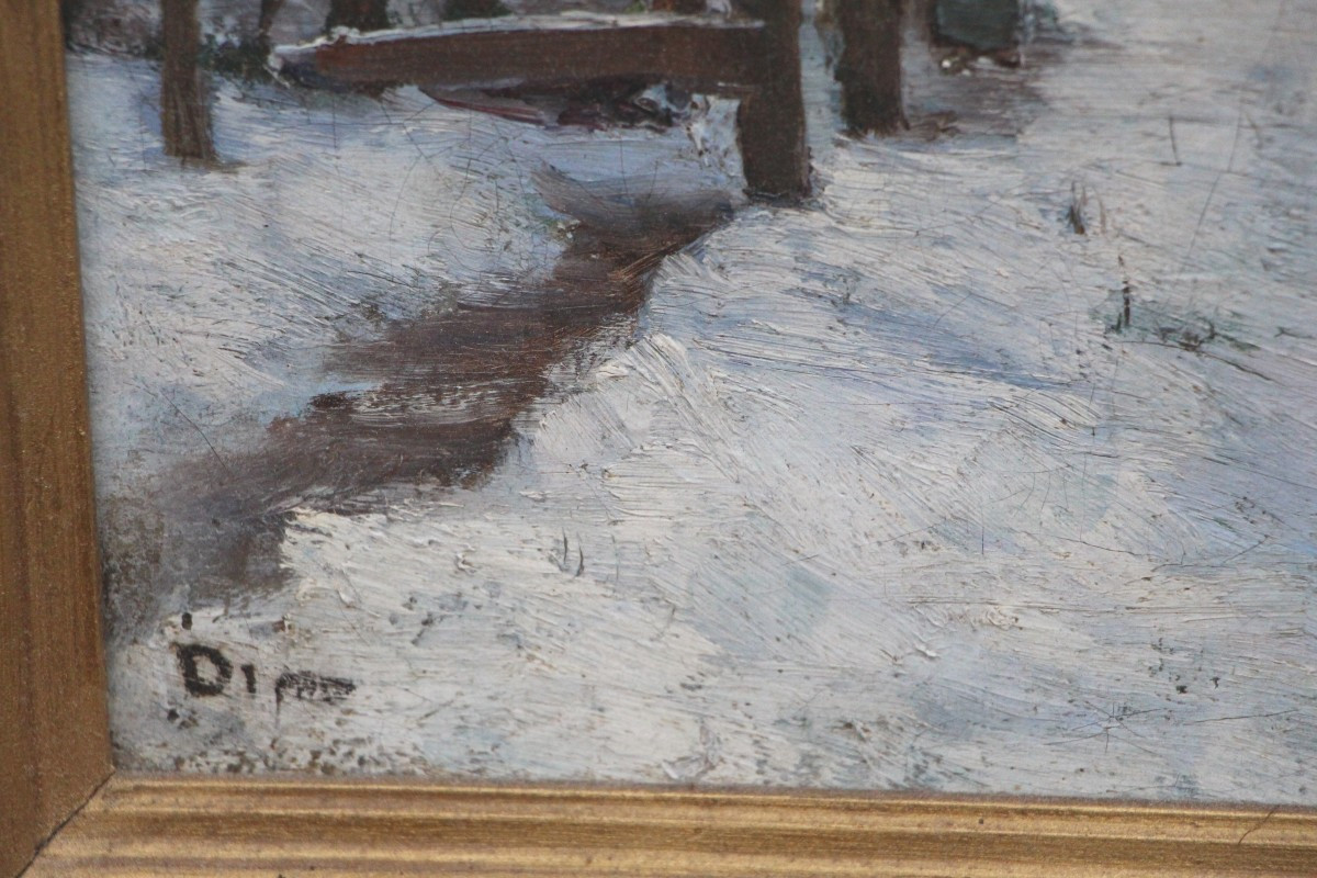 Ecole Française ou de l’Est fin XIXème début XXème Paysage de neige  -photo-1