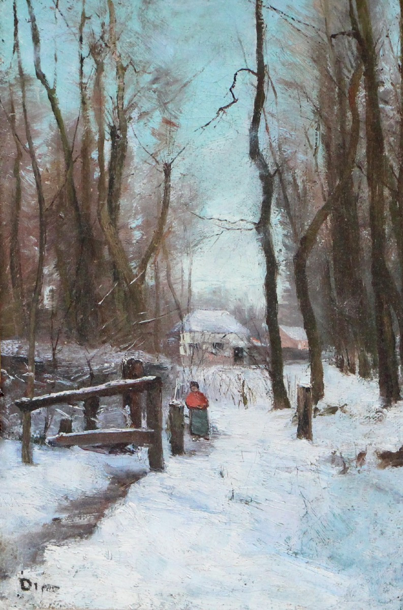 Ecole Française ou de l’Est fin XIXème début XXème Paysage de neige  