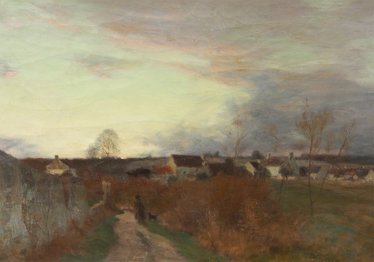 Joseph Paul MESLÉ (1855-1927) Chamigny, le hameau de Larrue au crépuscule (circa 1900) 