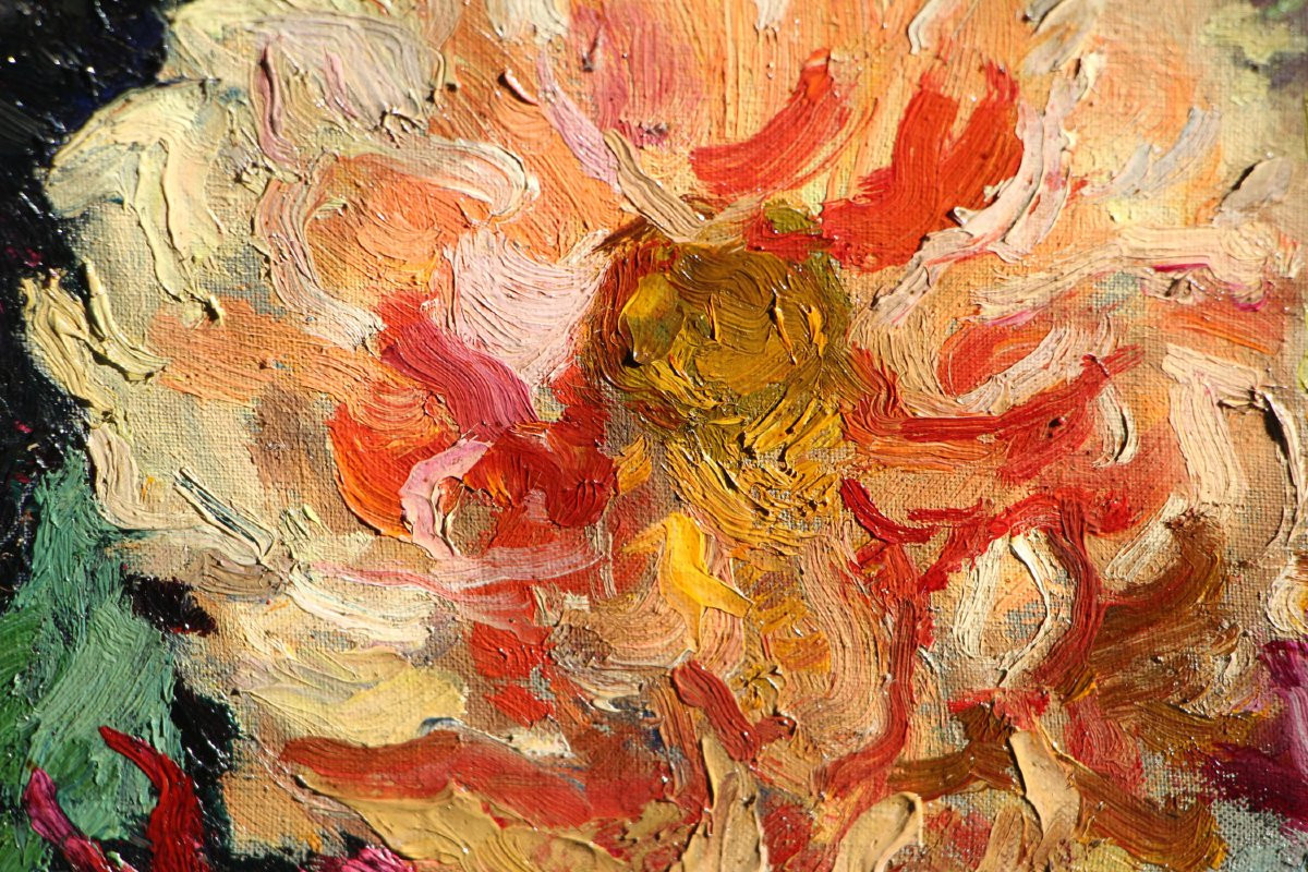 Alfred Swieykowski (1869-1953) Bouquet Of Dahlias In An Imari Vase, Circa 1925-1934-photo-4