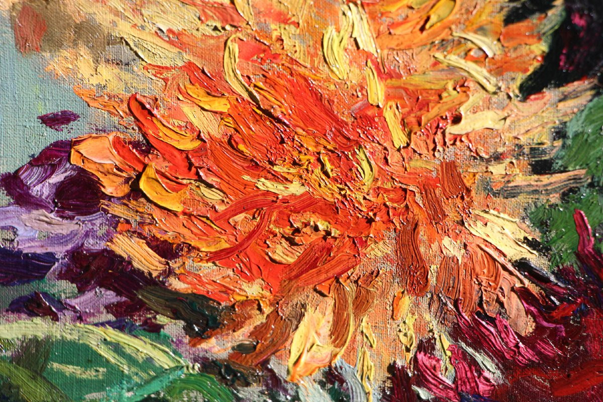 Alfred Swieykowski (1869-1953) Bouquet Of Dahlias In An Imari Vase, Circa 1925-1934-photo-1