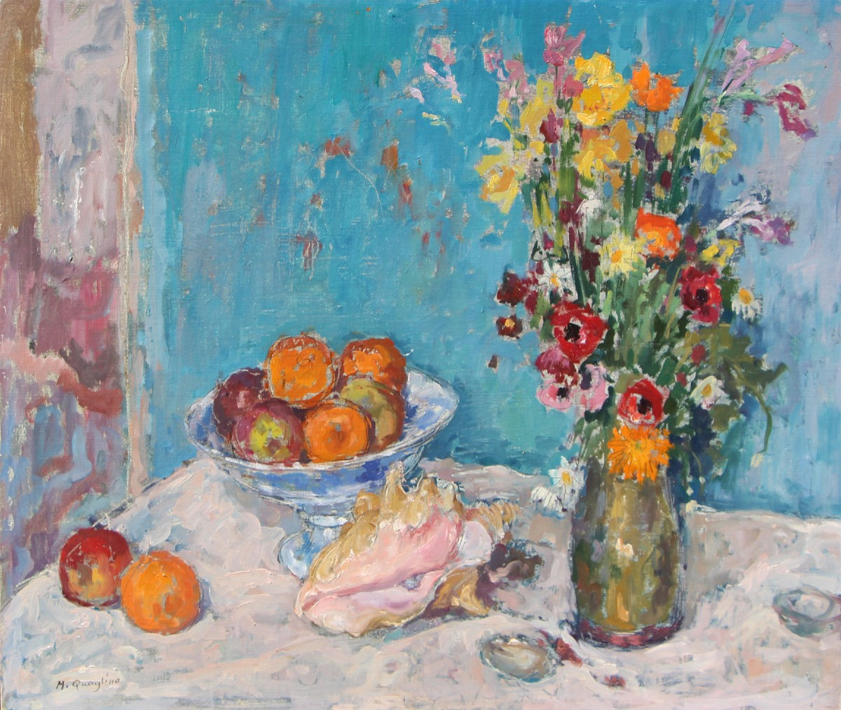 Massimo QUAGLINO (1899-1982) Natura morta fondo bleu 