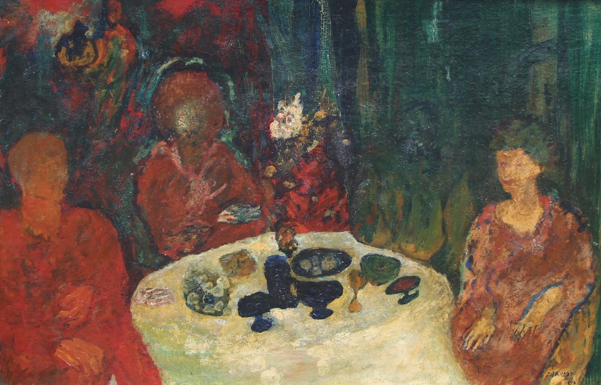 Charles MARCON (1920-2019) Diner sur fond rouge, 1960-photo-2
