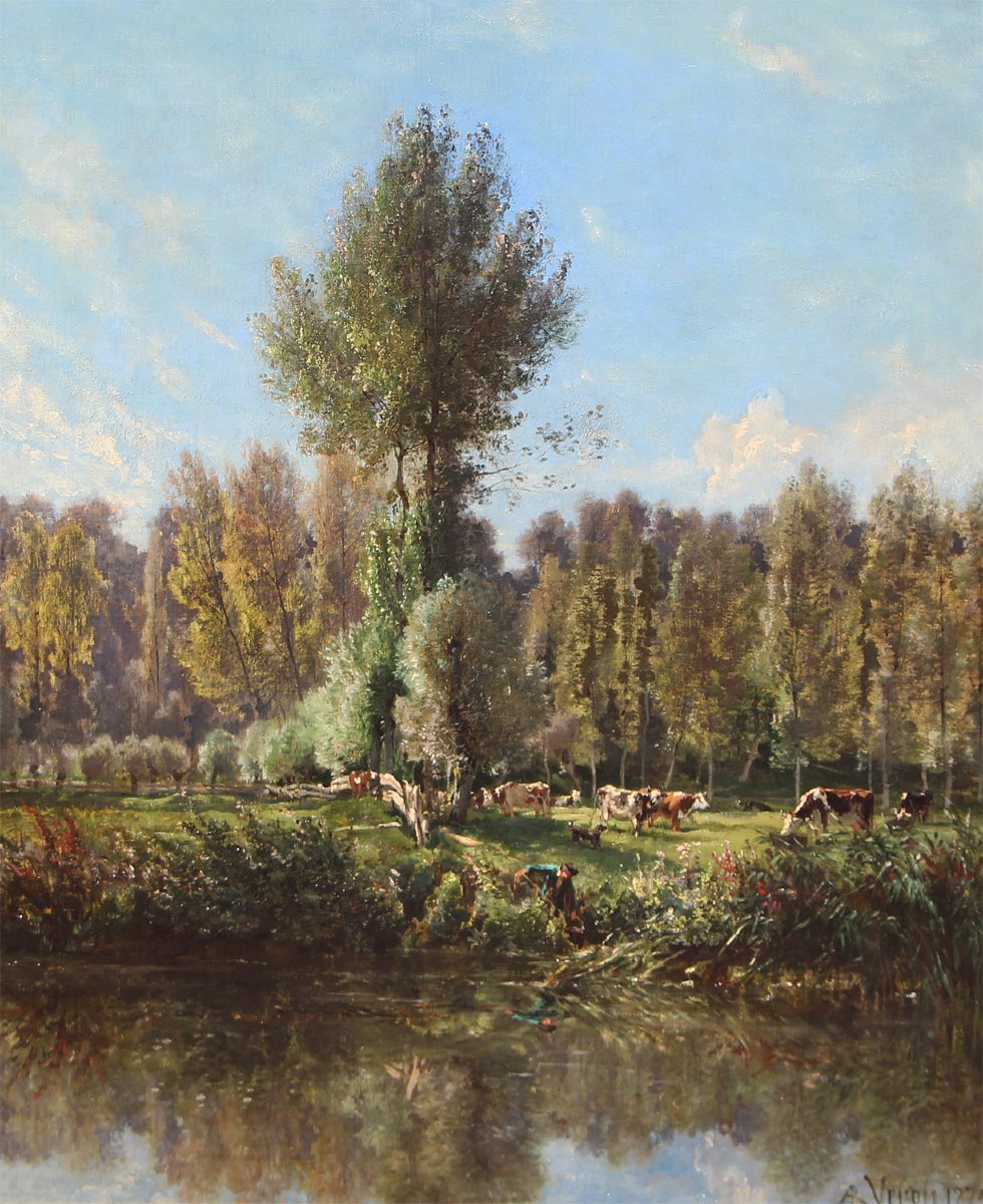 Alexandre René VERON (1826-1897) Les bords du Morin à Crécy-en-Brie, 1873