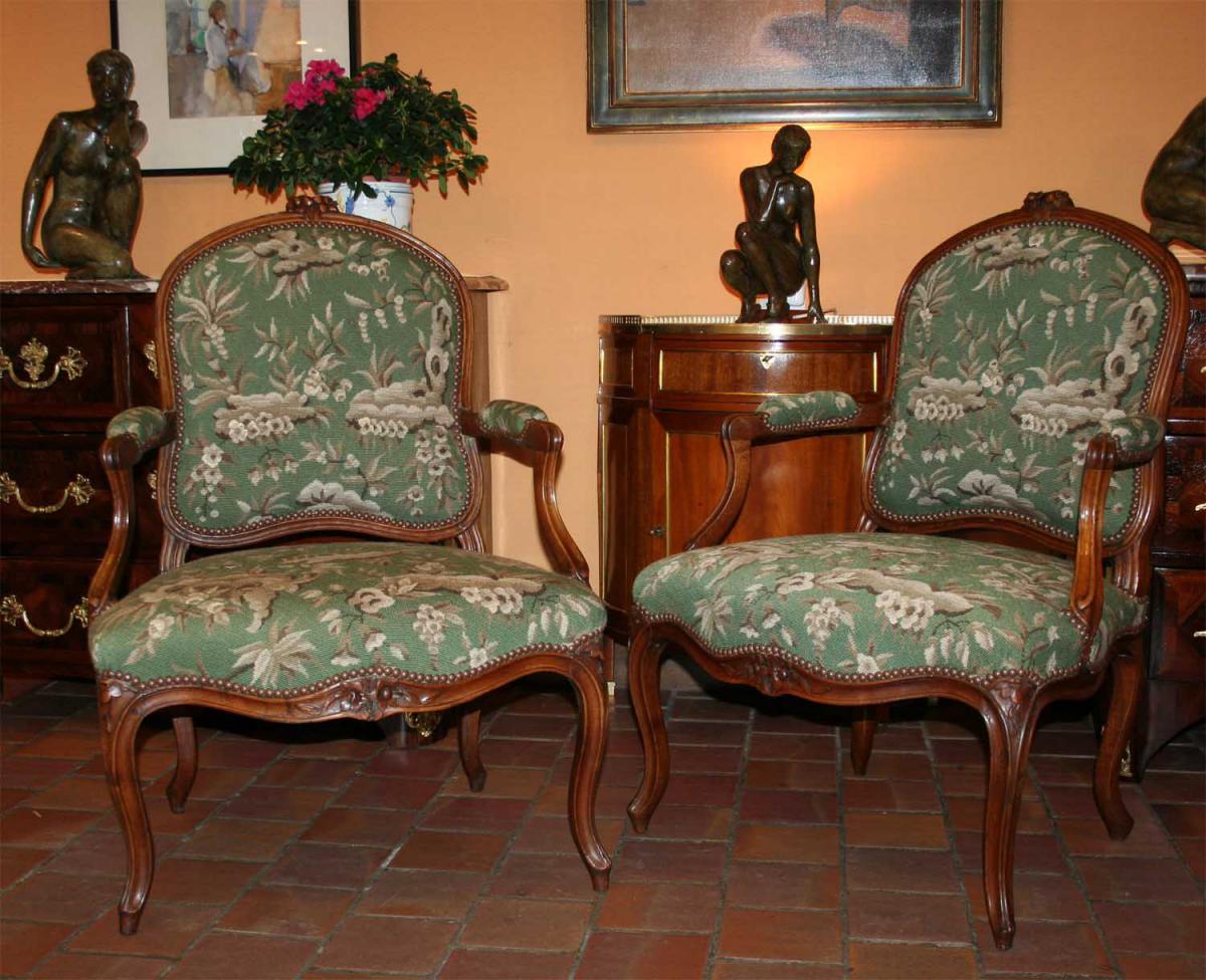  Paire De Fauteuils à La Reine D’époque Louis XV,