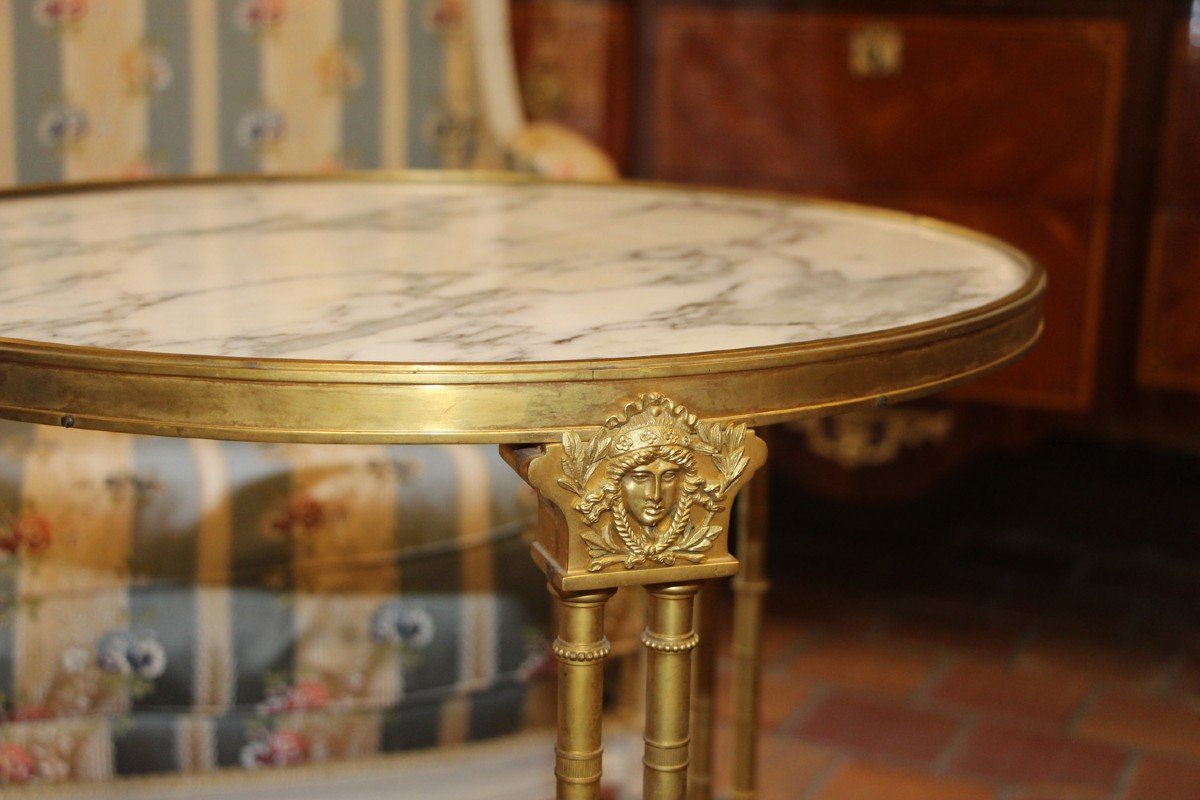 Gilt Bronze Pedestal Table, In The Taste Of Adam Weisweiler (1744-1820).-photo-1