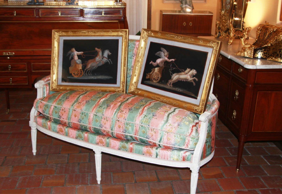 Pair Of Gouaches On "pompeian" Paper On Black Background.-photo-2