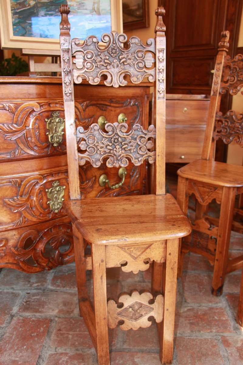 Chaises Italiennes En Noyer D’époque XVIIème-photo-4