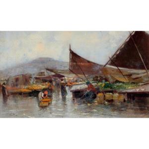 Oscar Ricciardi (1864-1935) Scène De  Marché à Naples