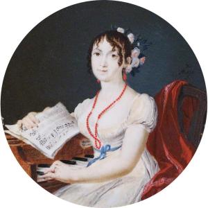 Miniature, Portrait De Femme En Musicienne,