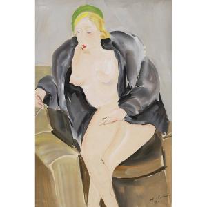 Pierre De Belay (1890-1947)  Nu Au Manteau De Fourrure, 1932  