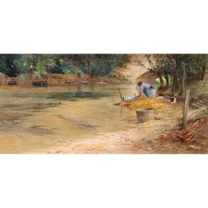 Armand Guéry (1853-1912) Lavandière sur la Suippe, 1906 
