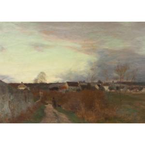 Joseph Paul MESLÉ (1855-1927) Chamigny, le hameau de Larrue au crépuscule (circa 1900)