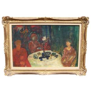 Charles MARCON (1920-2019) Diner sur fond rouge, 1960