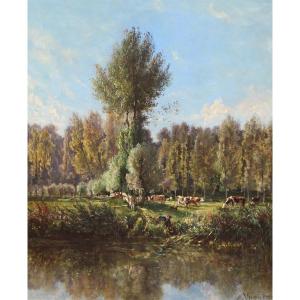 Alexandre René VERON (1826-1897) Les bords du Morin à Crécy-en-Brie, 1873