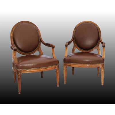 Large Pair Of Armchairs With Folders Flat Louis XVI
