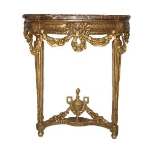 Console Demi-lune d'époque Louis XVI En Bois Doré 