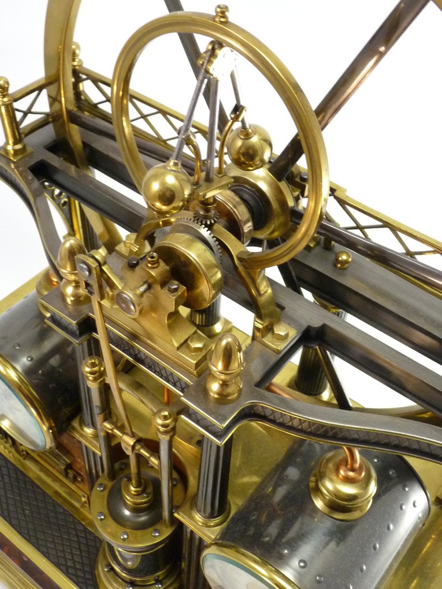 Pendule industrielle automate : double machine &agrave; vapeur &agrave; grande roue-photo-3