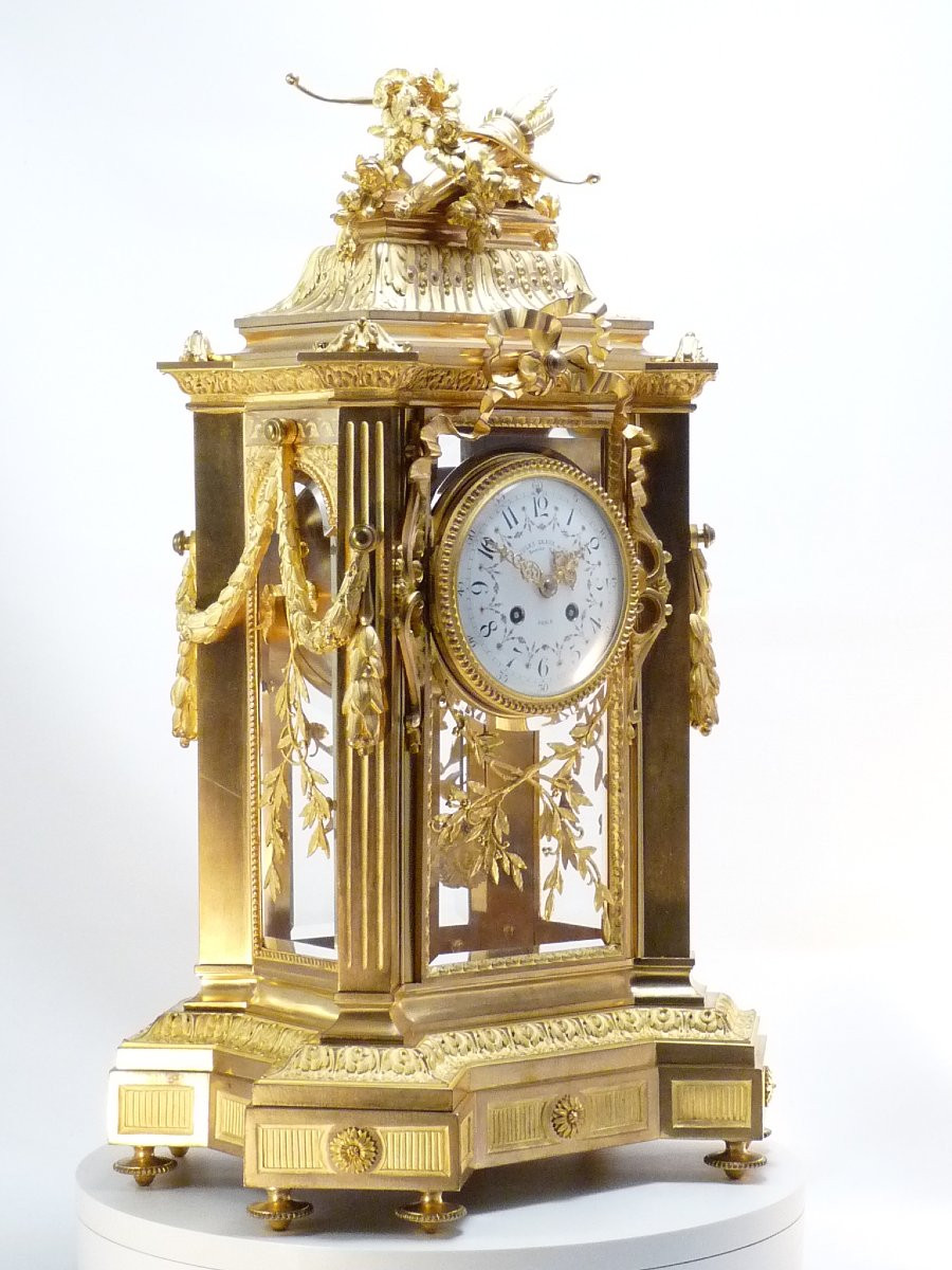 Jules Graux, pendule cage en bronze dor&eacute; 60CM-photo-8