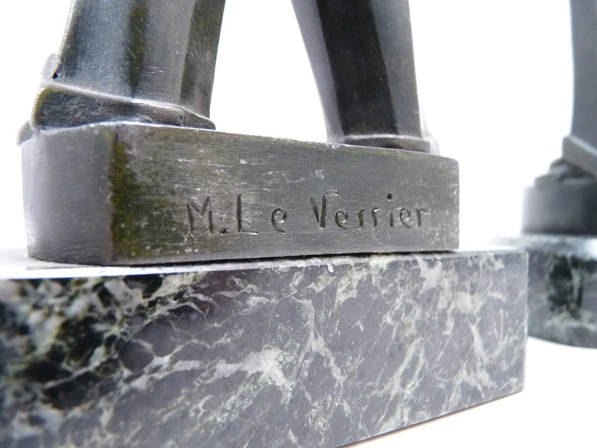 Pair Of "pierrots" Bookends By Max Le Verrier-photo-2