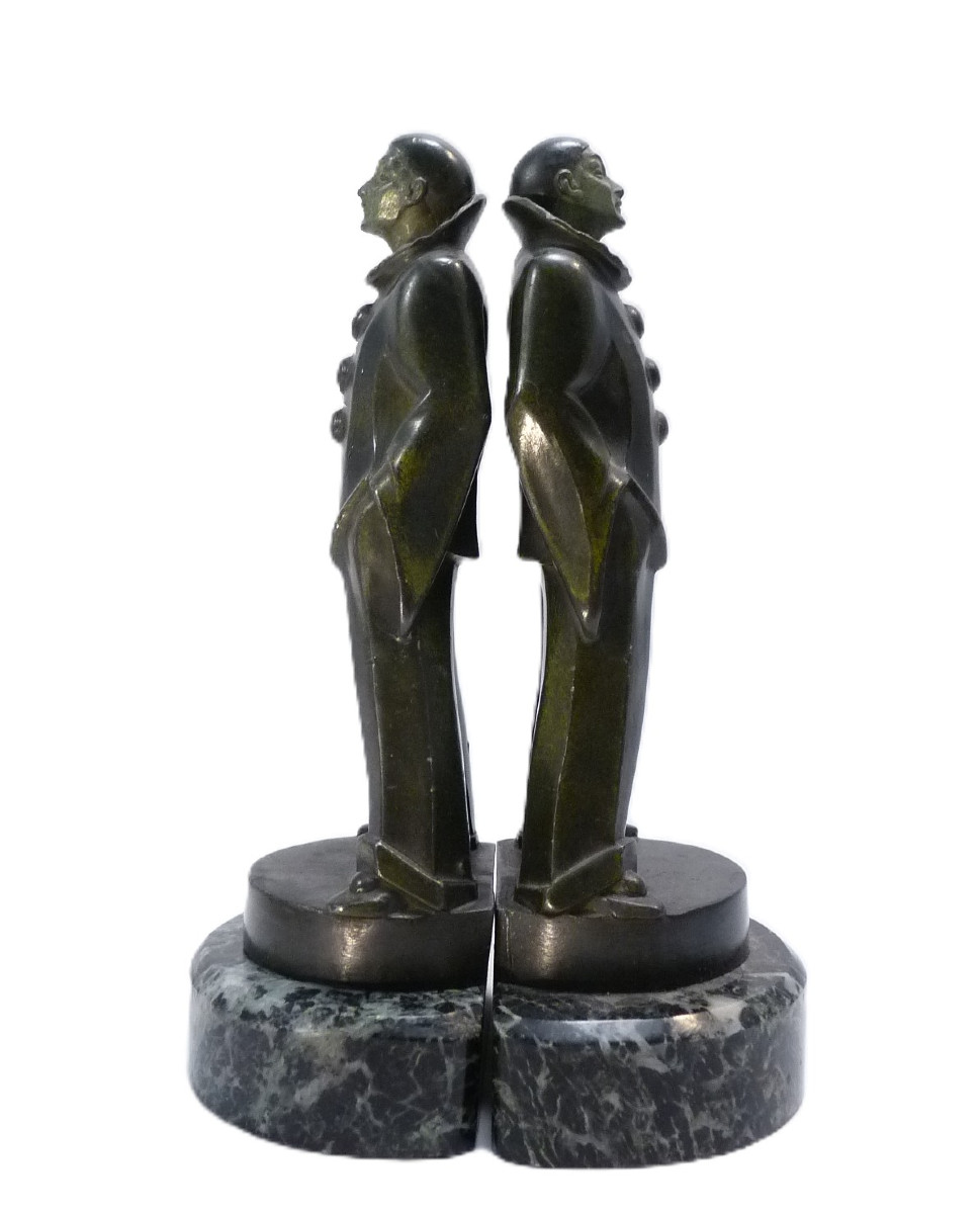 Pair Of "pierrots" Bookends By Max Le Verrier
