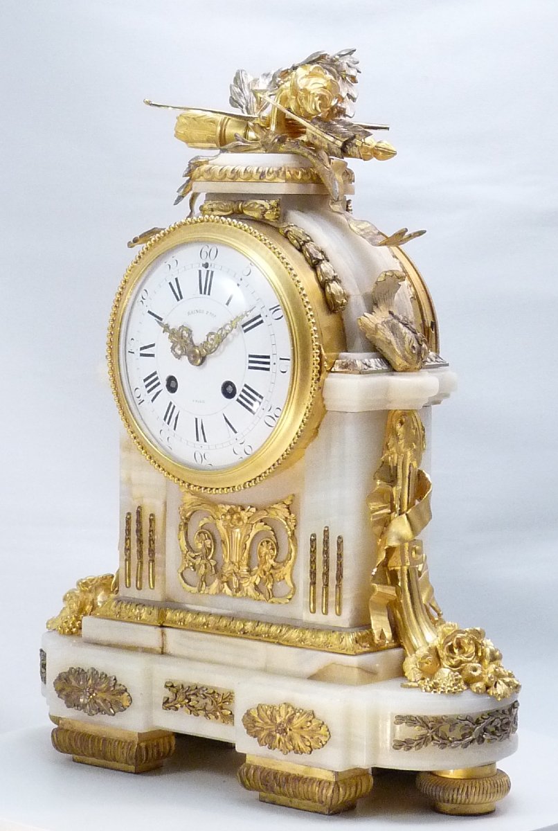Raingo Frères, pendule de style Louis XVI onyx et bronze doré-photo-3