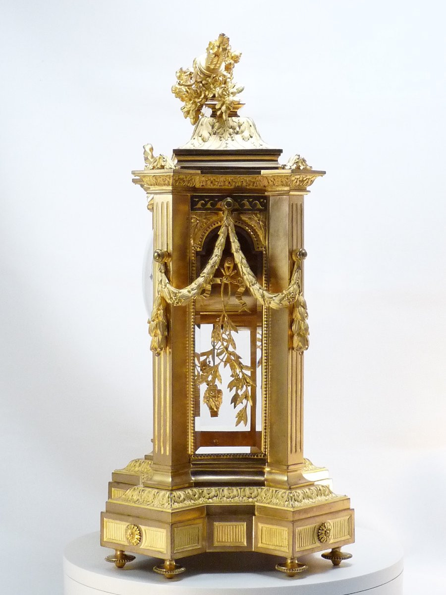 Pendule cage en bronze dor&eacute; 60CM -photo-2