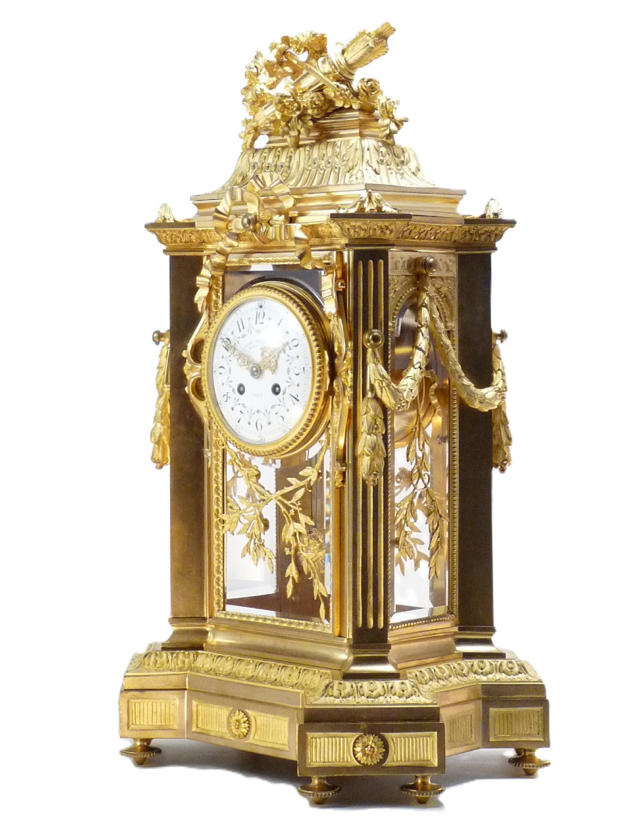 Pendule cage en bronze dor&eacute; 60CM 