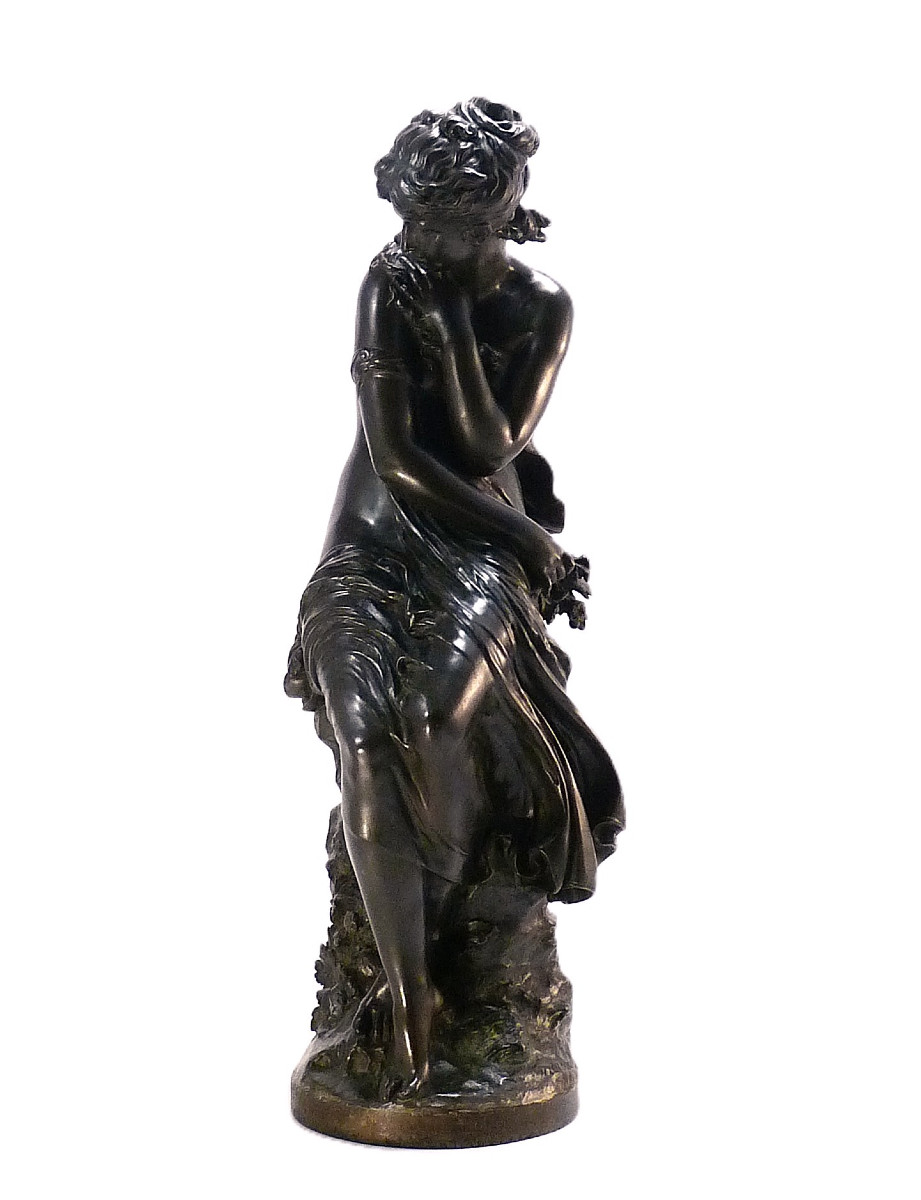 "la frileuse" bronze de Mathurin Moreau, fonte E. Godeau-photo-3