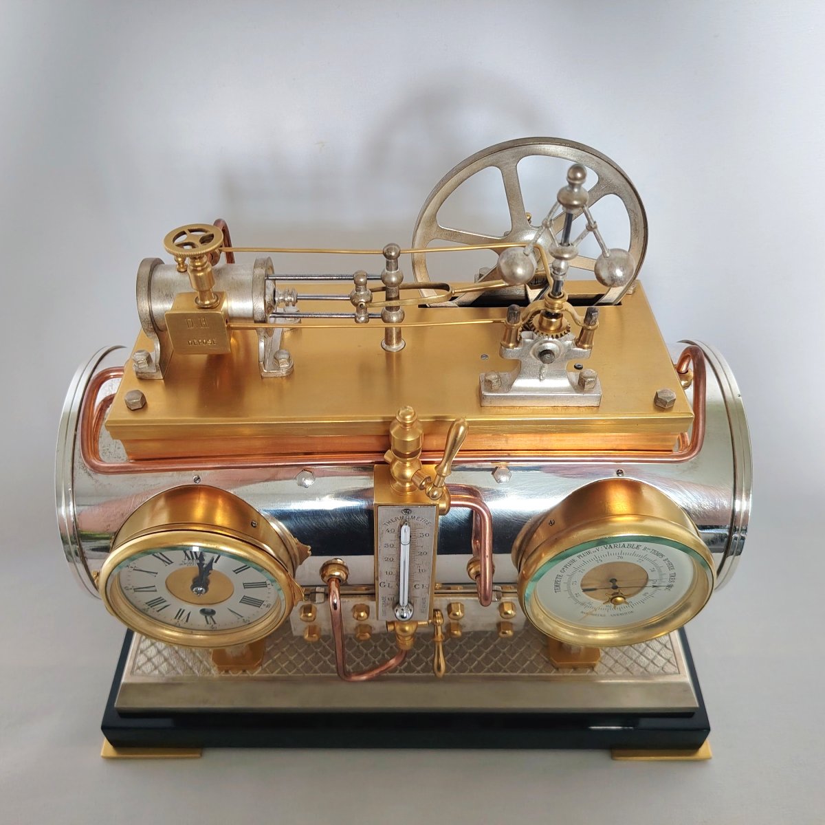 French Industrial Automaton Clock, Horizontal Steam Engine-photo-2