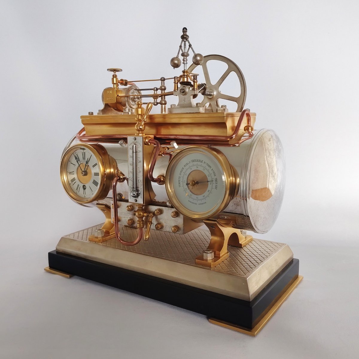 French Industrial Automaton Clock, Horizontal Steam Engine-photo-4