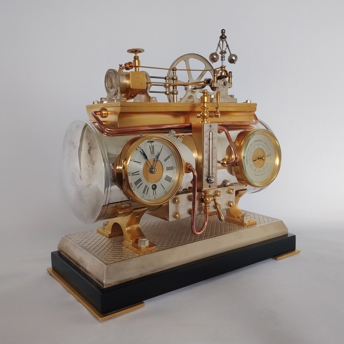 French Industrial Automaton Clock, Horizontal Steam Engine-photo-5