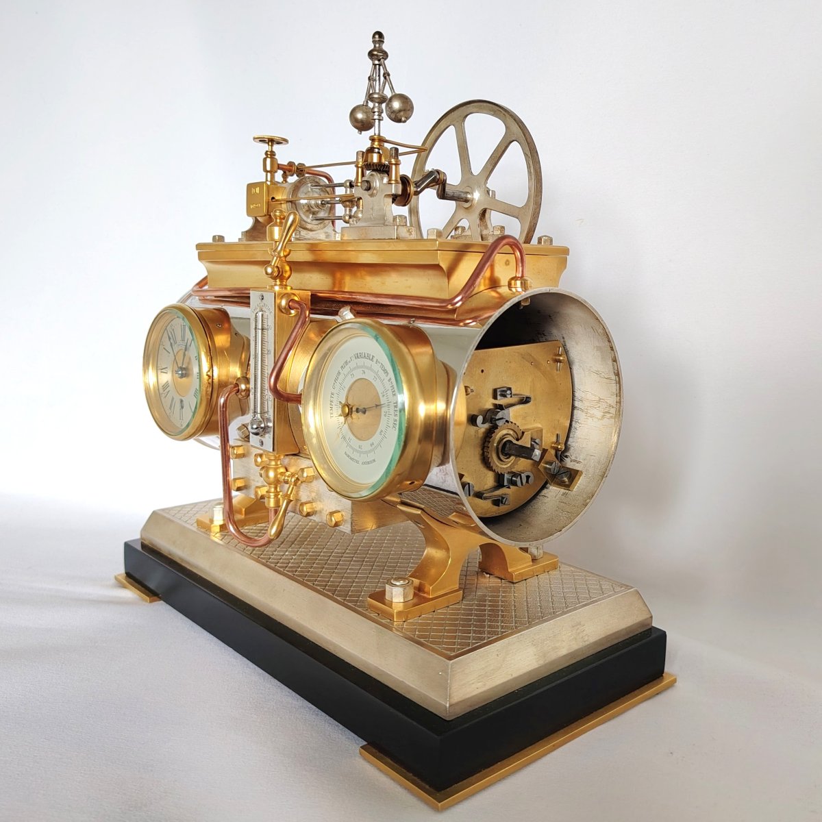 French Industrial Automaton Clock, Horizontal Steam Engine-photo-7