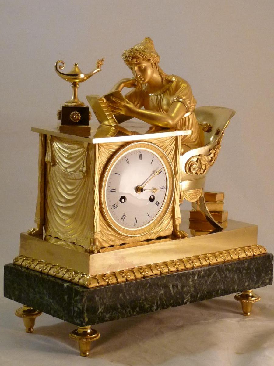 Pendule "la Liseuse" d'époque Empire Rare Modèle Liseuse à Droite-photo-3