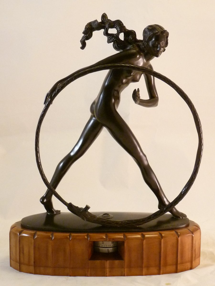 Bronze Signé Endstorfer Wien 1921, Socle Formant Pendule à Cercles Tournants-photo-2