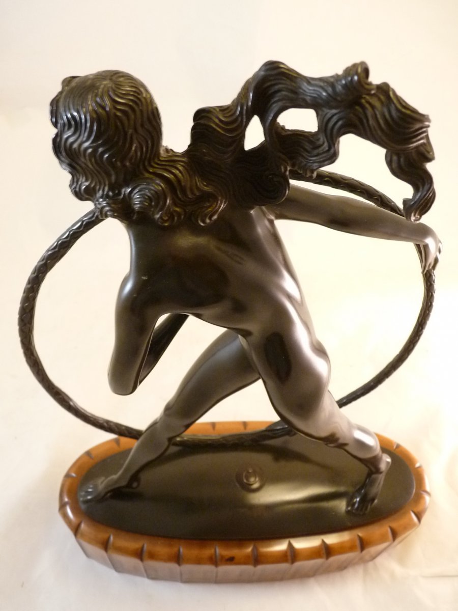 Bronze Signé Endstorfer Wien 1921, Socle Formant Pendule à Cercles Tournants-photo-3