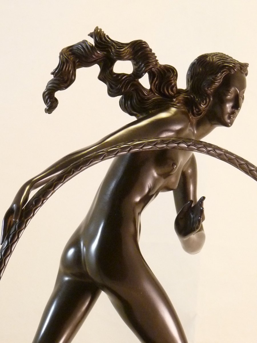 Bronze Signé Endstorfer Wien 1921, Socle Formant Pendule à Cercles Tournants-photo-6