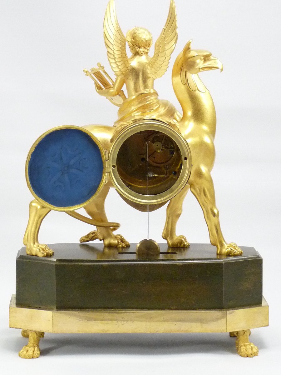  Exceptional Early 19th Century Clock Musician Cupid Riding A Griffin-photo-6