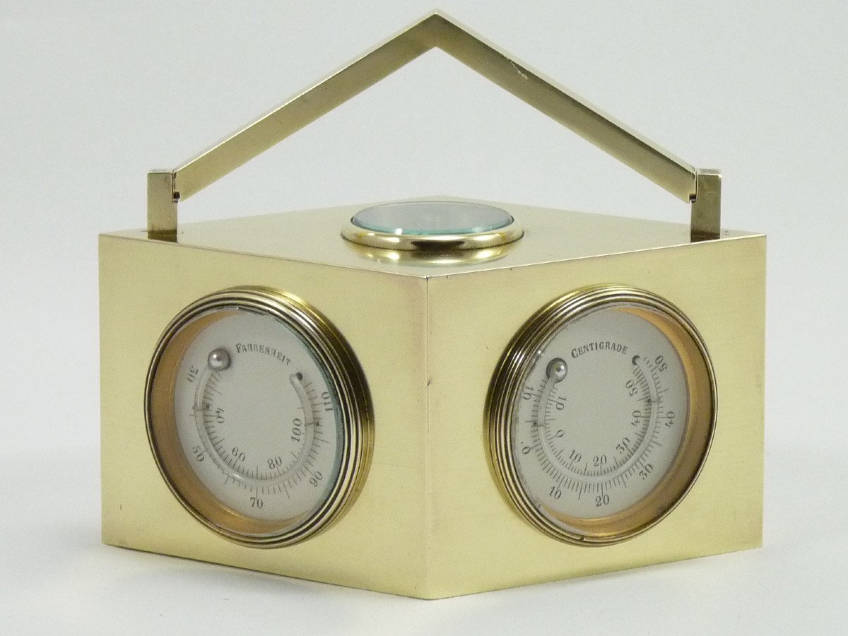 Desk Compendium Circa 1915: Pendulum, Barometer, Two Thermometers And A Compass-photo-3