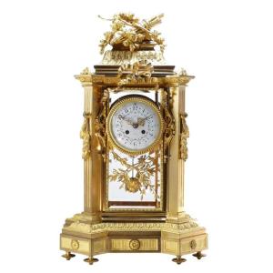 Jules Graux, Gilt Bronze Four Glass Clock