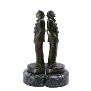 Pair Of "pierrots" Bookends By Max Le Verrier