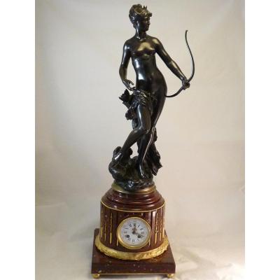 Pendulum Diane Chasseresse Signed Mathurin Moreau 95 Cm