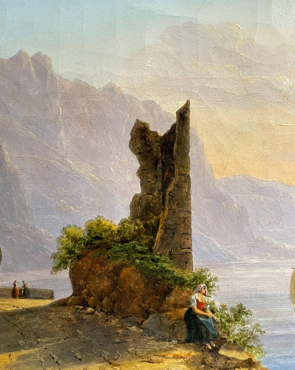 Alexandre Raulin (1807-1864) Landscape Of Ruins At Lake Garda -photo-4