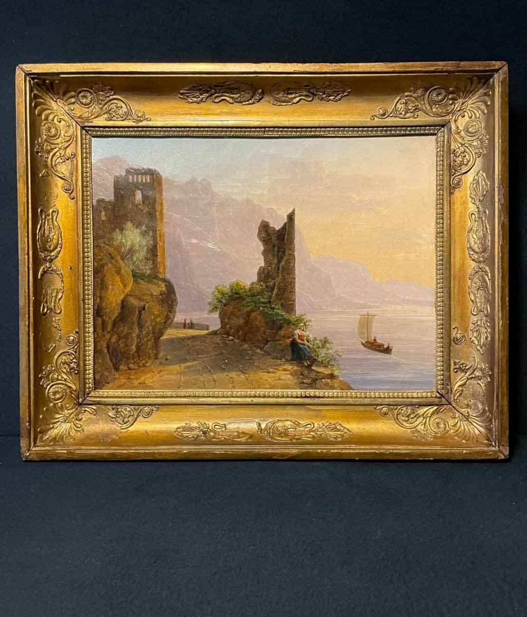 Alexandre RAULIN (1807-1864) Paysage de ruines au lac de Garde (HST)-photo-1